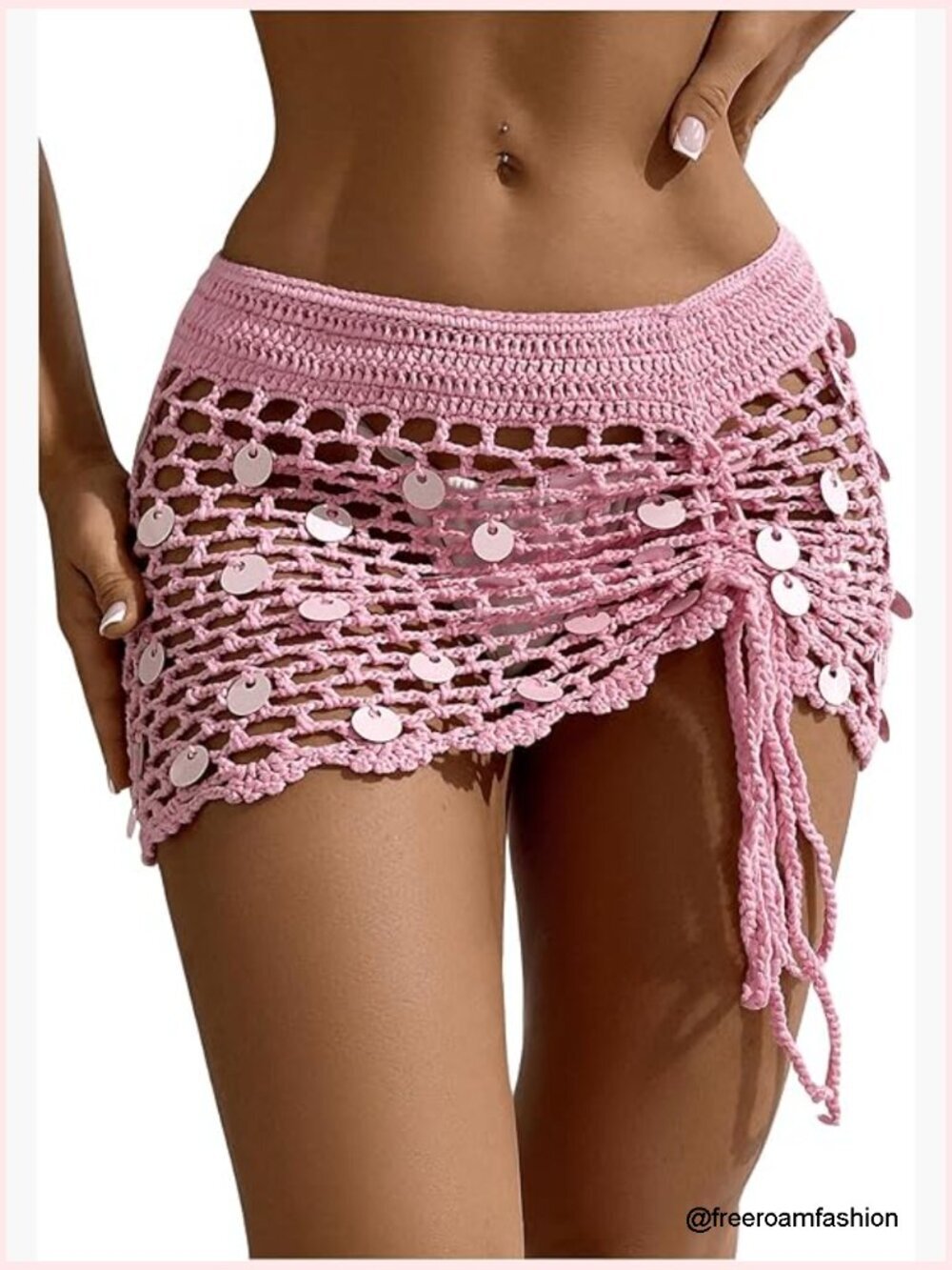Crochet Sequin Hollow Out Beach Mini Skirt Swimsuit Cover Up
